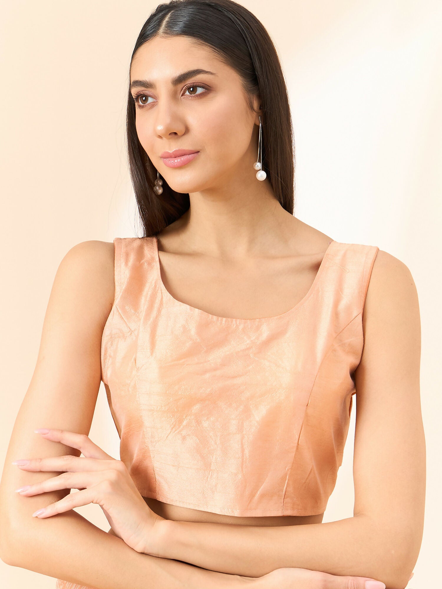 Peach Organza Floral Embroidered Saree with Unstitched Blouse Piece - Roozal