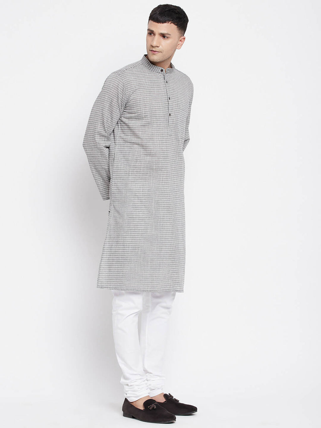 Even Apparels White Pure Cotton Men's Long Kurta With Band Collar