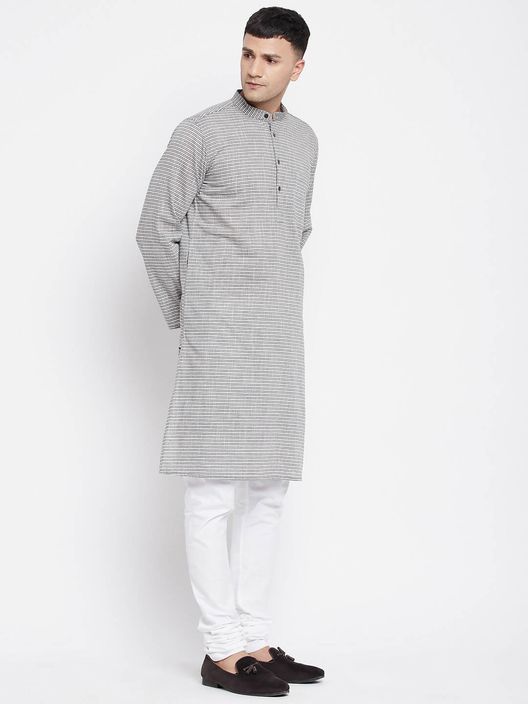 Even Apparels White Pure Cotton Men's Long Kurta With Band Collar