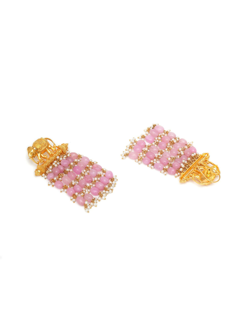 Long Layered Earrings with Elephant Motifs (Pink) - Ruby Raang