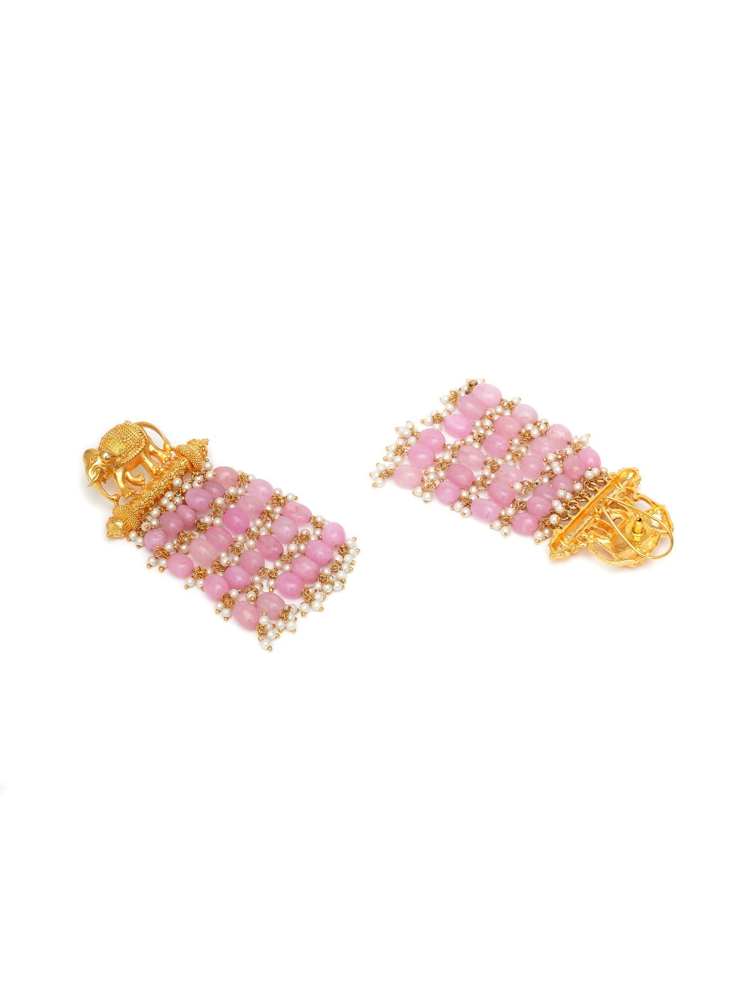 Long Layered Earrings with Elephant Motifs (Pink) - Ruby Raang