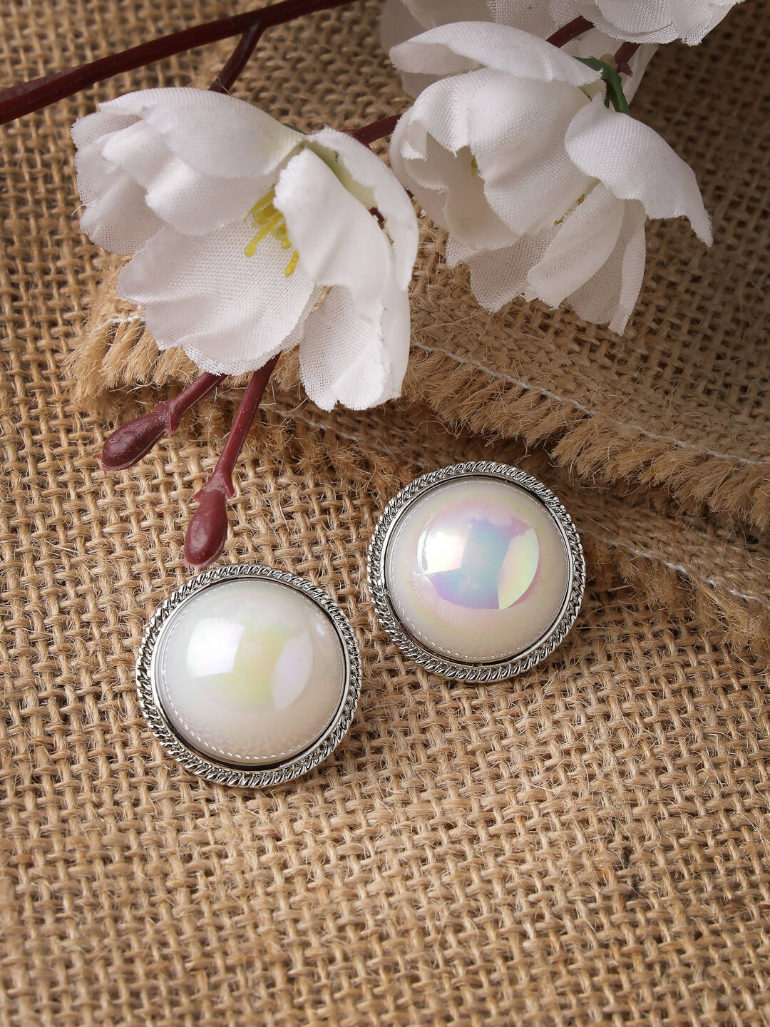 NVR Women's Silver Plated Circular Stud Earrings