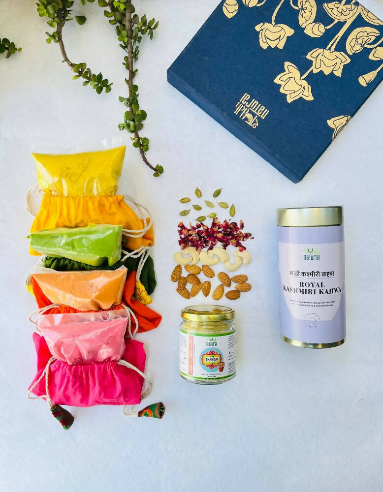 Shuddh Natural Ubtan Based Herbal Gulal | Ayurvedic Thandai Powder |Kashmiri Kahwa| Holi Gift Hamper