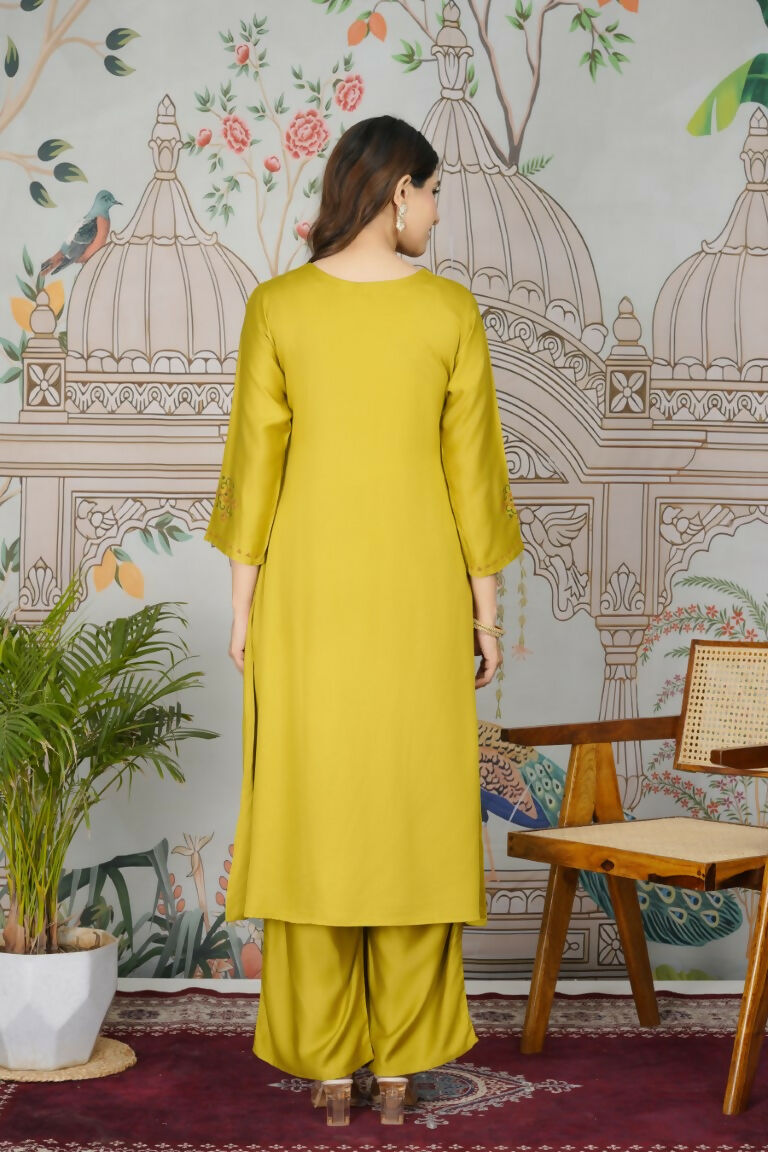 Festive Wear Ethnic Pure gaji silk with pocket inside kurti Yellow Stitched Suit - Pihu