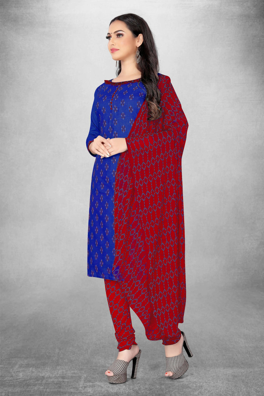 Blue Cotton Printed Unstitched Dress Material - Amara