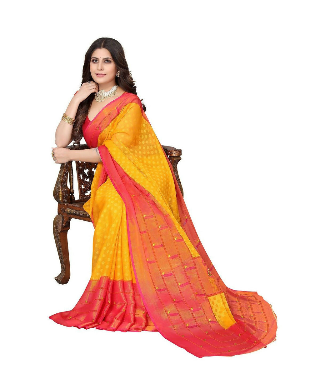 Vamika Yellow Chiffon Brasso Bollywood Style Woven Saree (DIMPLE YELLOW)