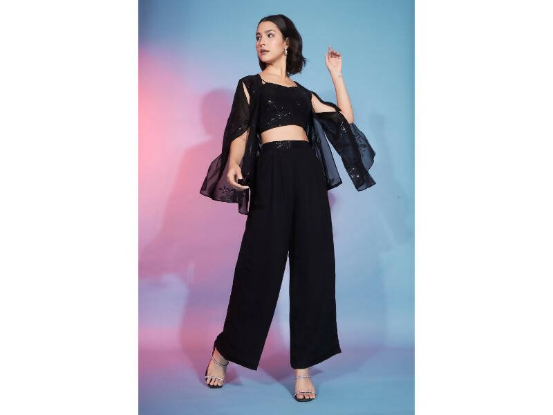 Black Georgette Sequence With Thread Designer Co-Ord Set - Flory