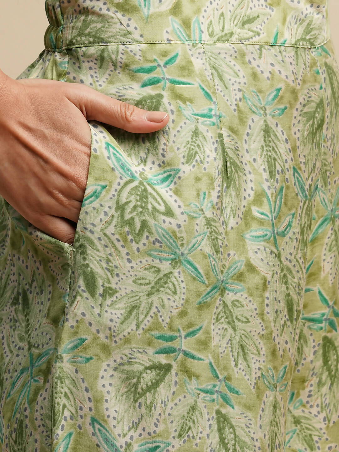 Green Poly Rayon Floral Printed Top with Matching Trouser - Shivani