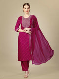 Jyoti Fashion Women's Rani Pink Silk Blend Embroidery & Sequence work Kurta with Trouser & Dupatta