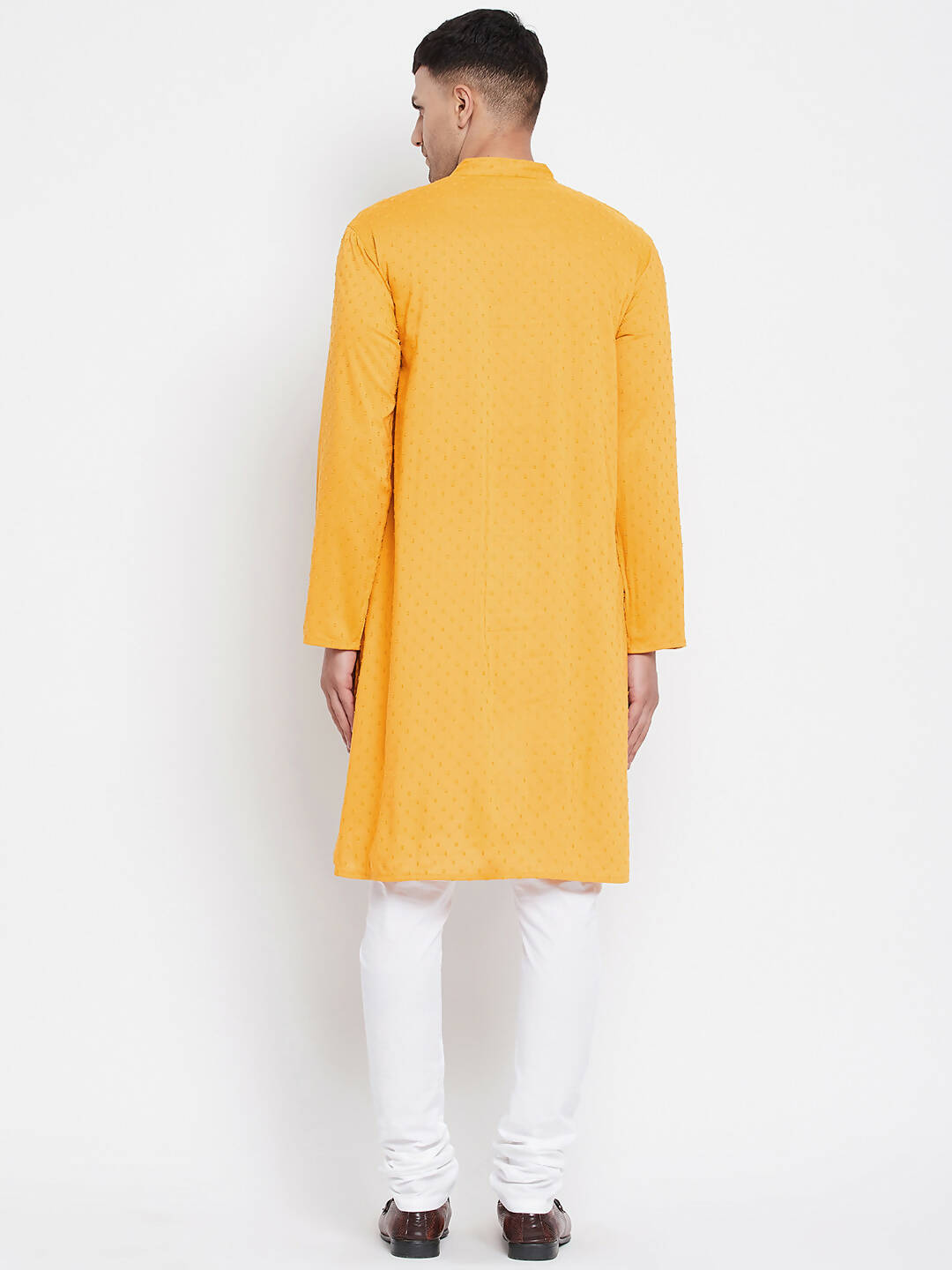 Even Apparels Yellow Color Pure Cotton Men's Kurta With Band Collar