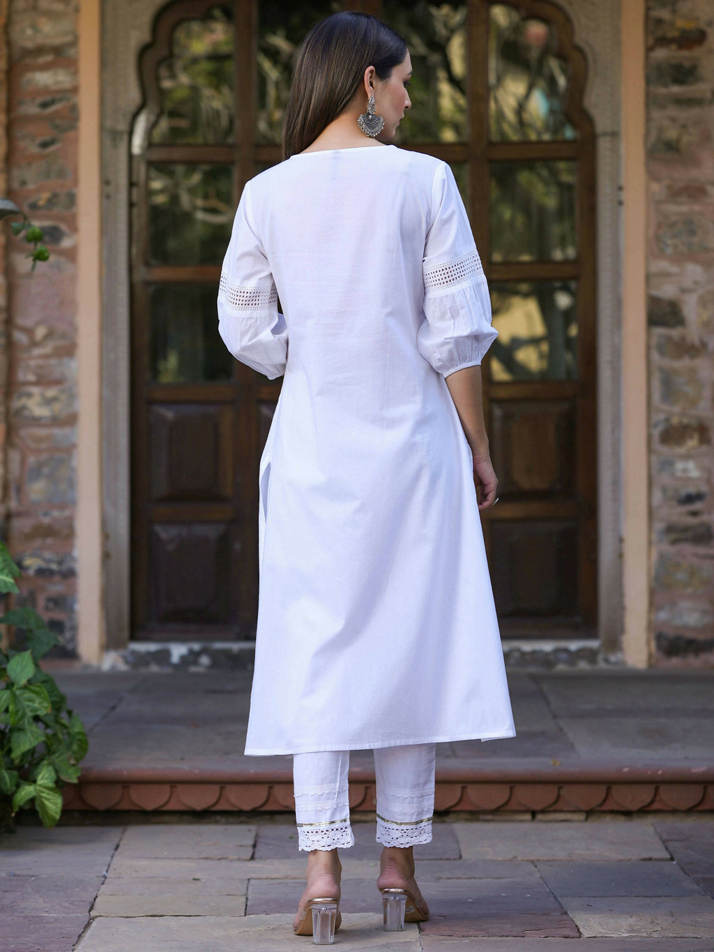 Juniper Women's White Cotton Cambric Solid A-Line Kurta