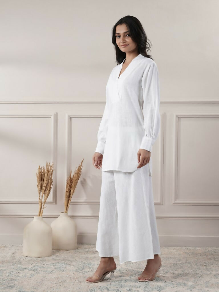 Joban Fashion Women's White Cotton Top With Flared Pants