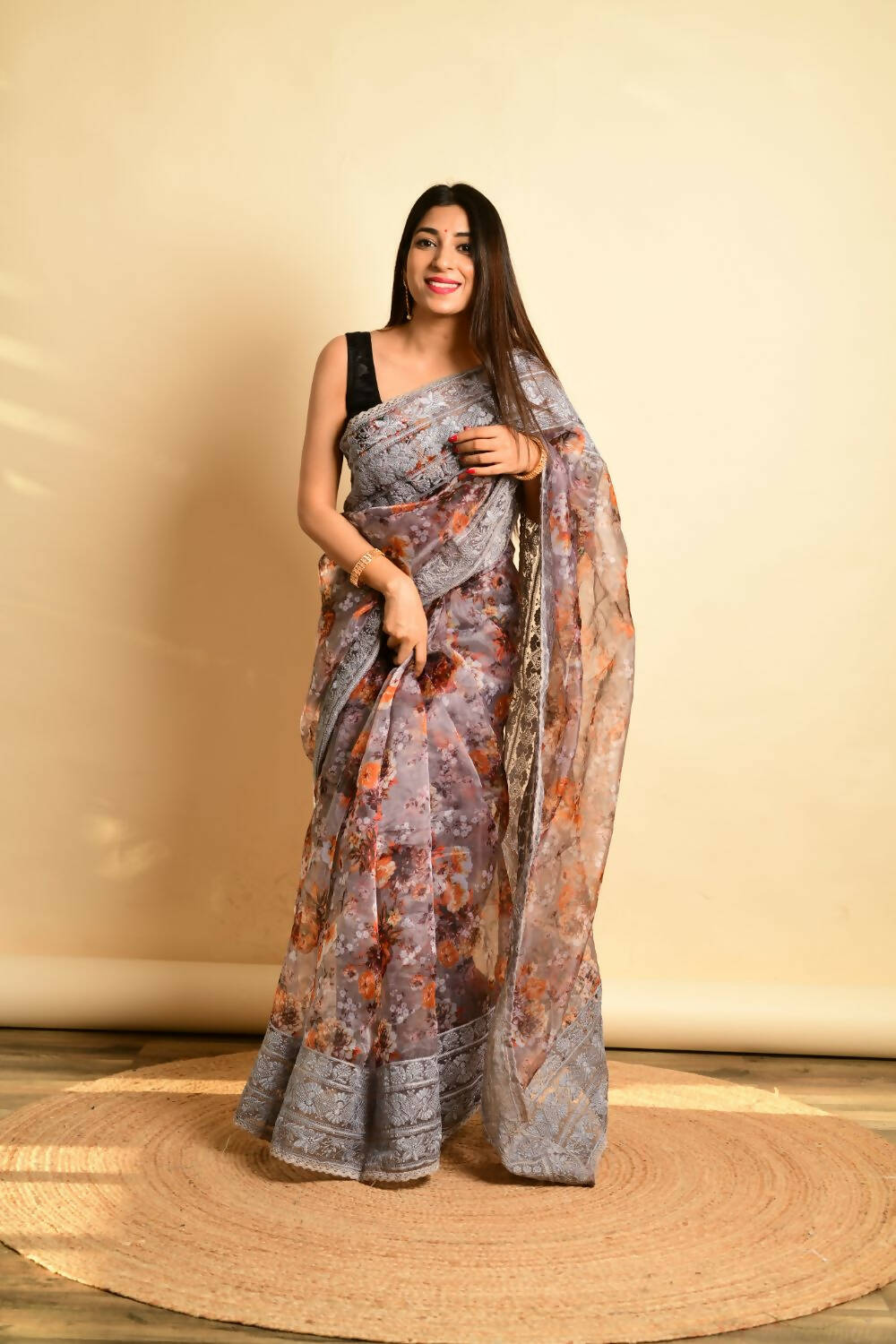 Vamsee Grey Organza Saree