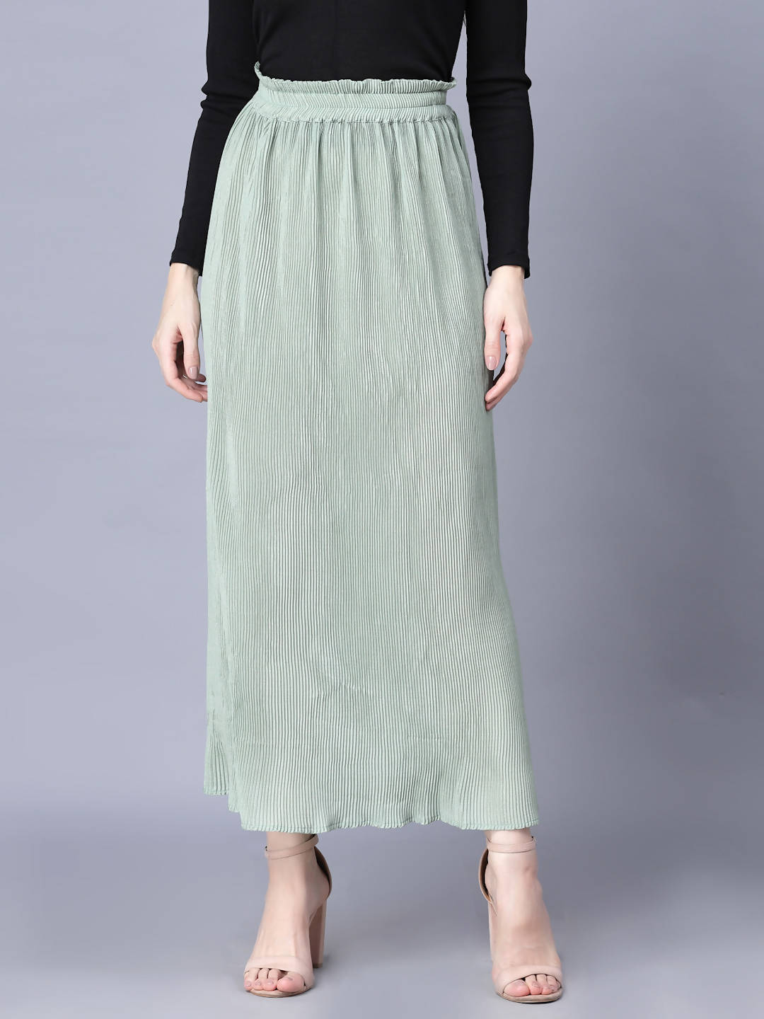 Myshka Chiffon Solid Green Women Skirt