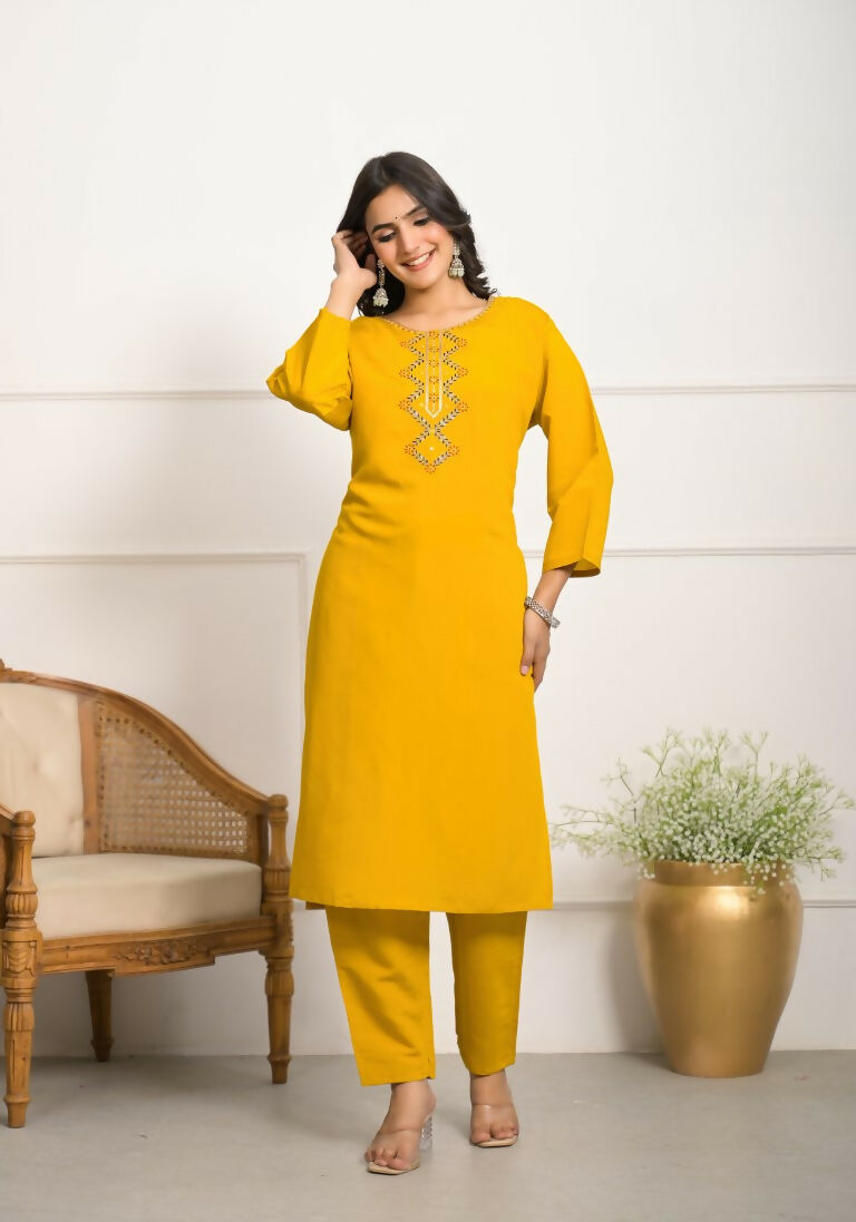 Festive Wear Ethnic YellowViscose Chanderi Stitched Suit With Dupatta - Tanisha