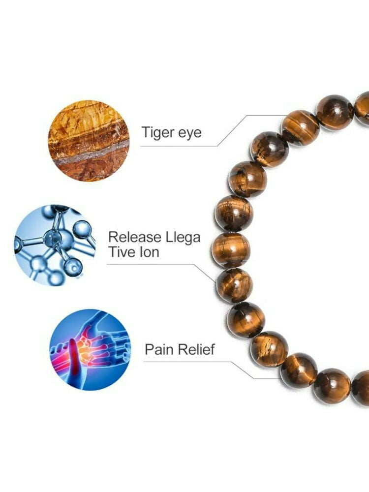 NVR Natural Tiger Eye Mens Adjustable Bracelet