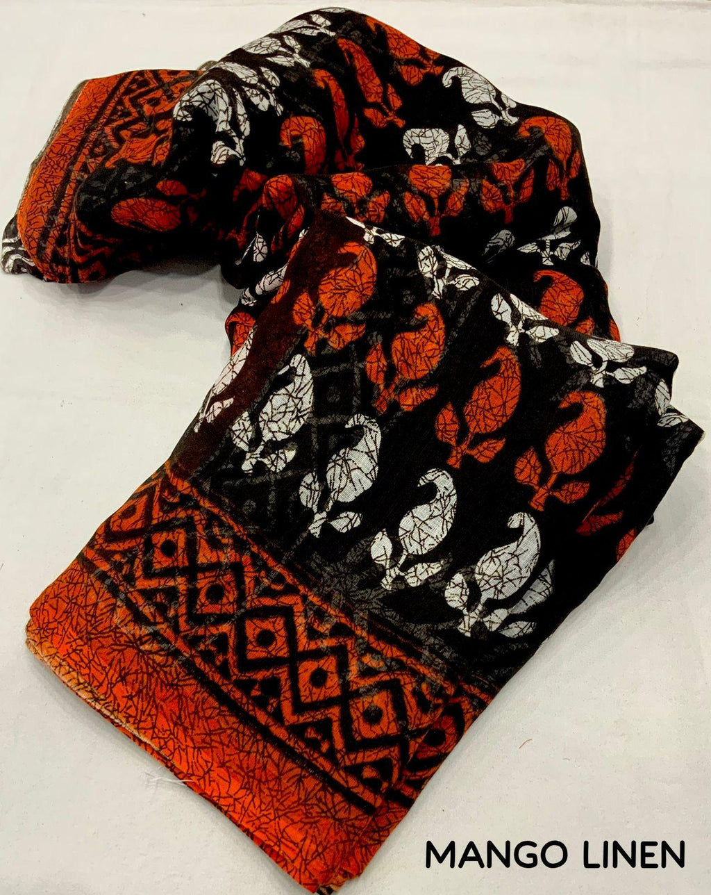 Orange Linen Blend Ethnic Motifs Saree with Unstitched Blouse - Hiral Fashion