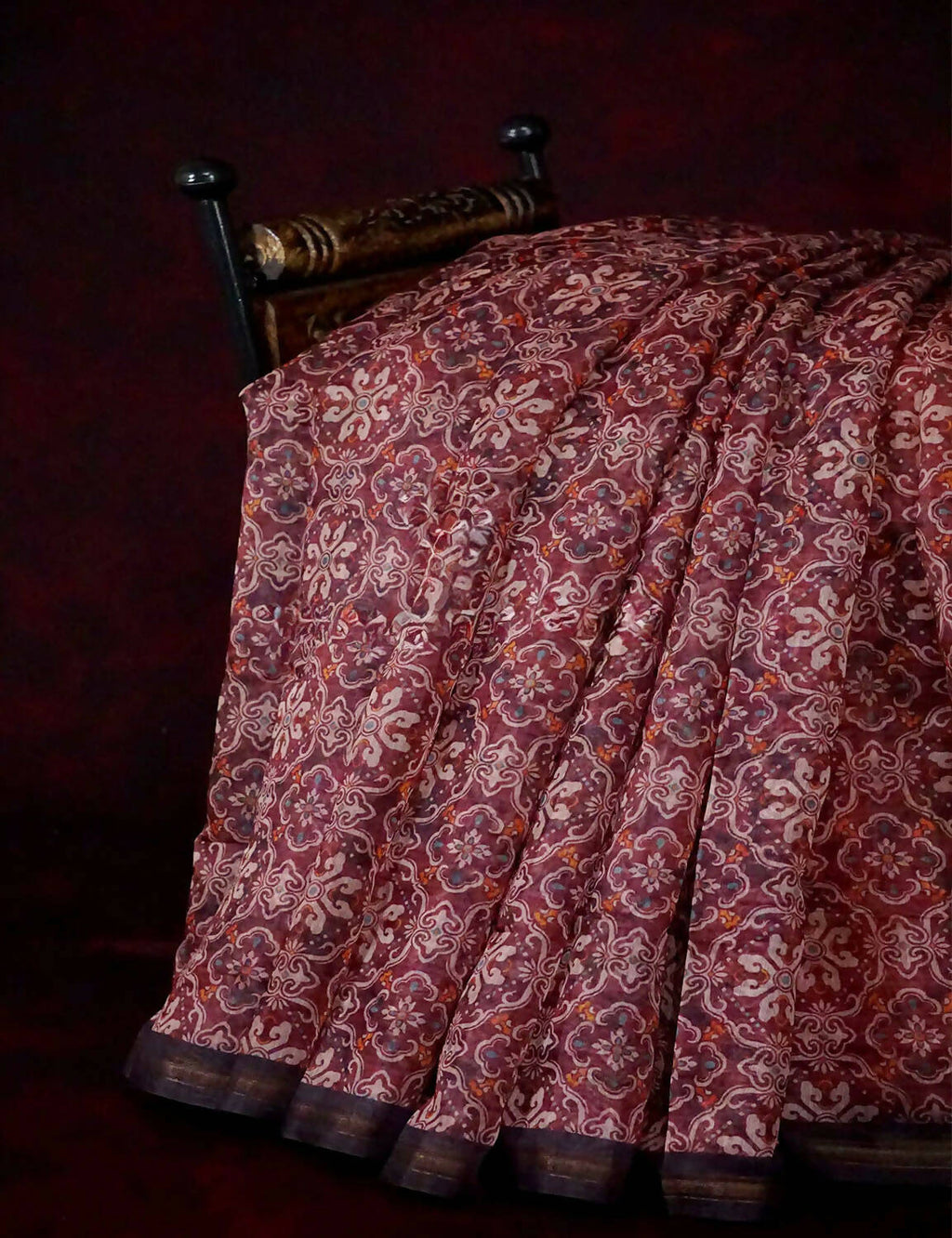 Wine Colored Floral Design Semi Chanderi Saree By Gayathri Reddy Designer Studio