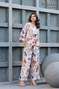 Women's Partywear Designer White & Multi Muslin co-ord set - Stylishta