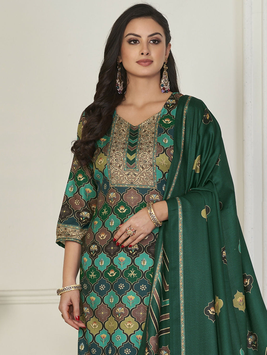 Jyoti Fashion Women's Multicolor Pashmina Digital Printed Kurta with Trouser & Dupatta
