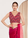 Joban Fashion Magenta Net Padded Blouse With V Neck Sleeveless
