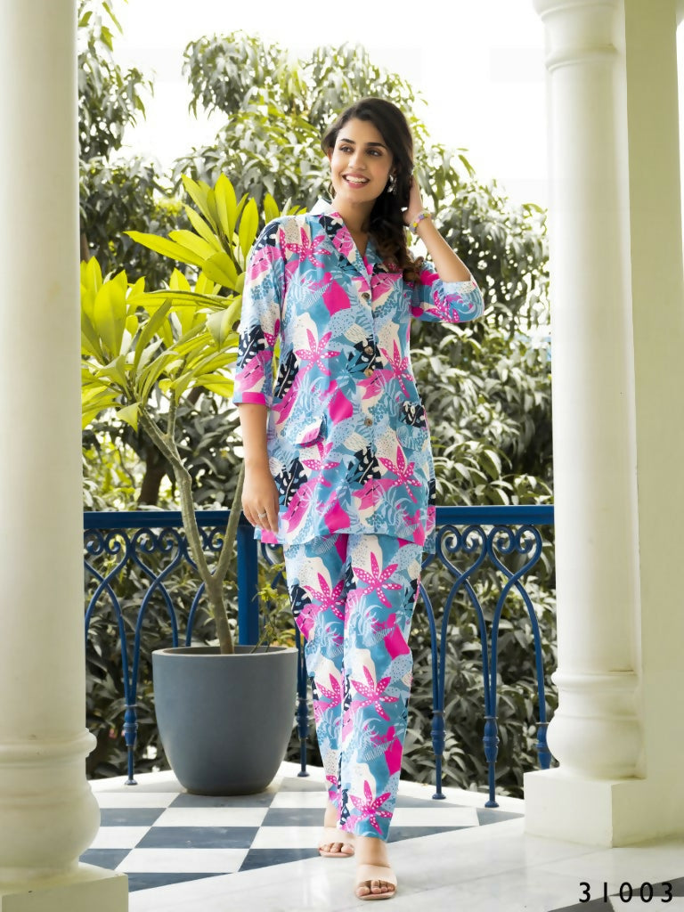 Casual Fashionable Multi Muslin Cotton co-ord set - Manya