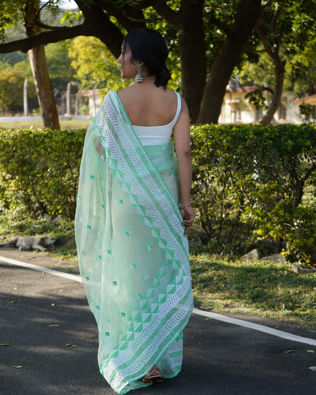 Vamsee Kamal Sea Green Organza Saree
