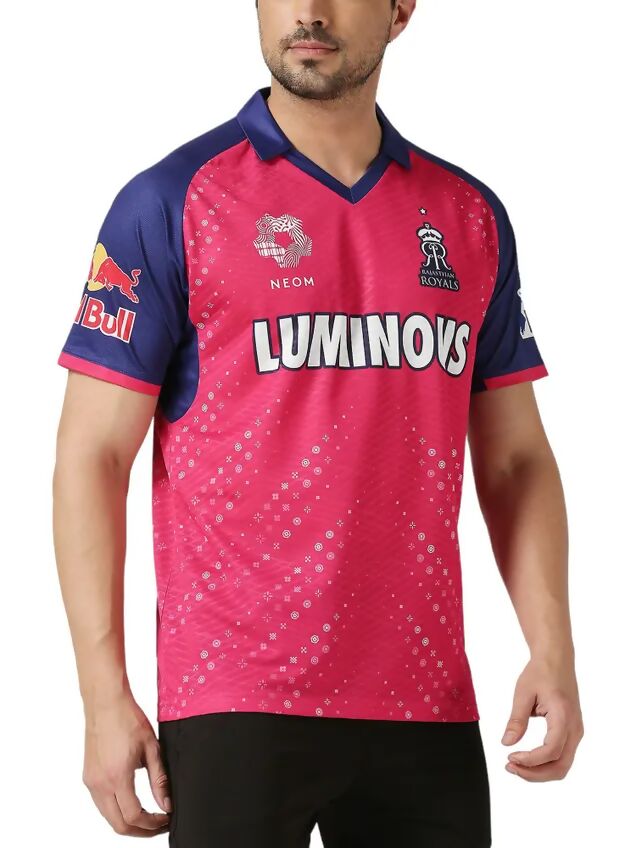 Rajasthan Royals Men Pink Typography Printed Half Sleeves Jersey IPL, T20