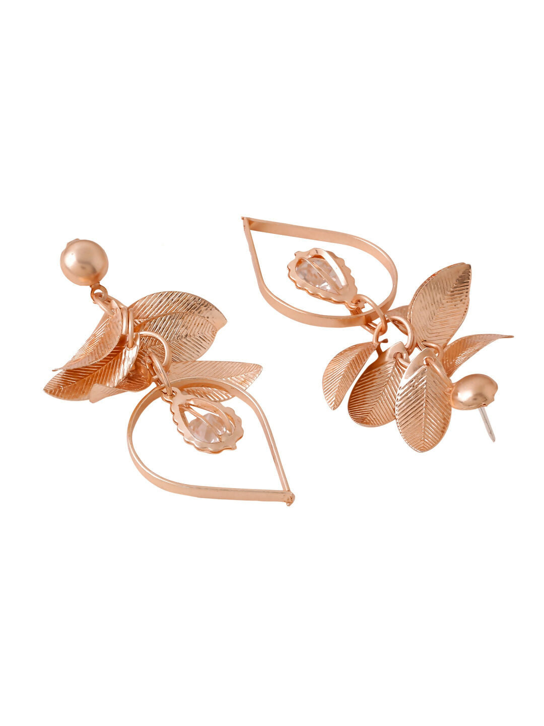 NVR Women Rose Gold Leaf Shaped Drop Earrings
