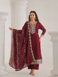 Ethnic Festive Wear Vichitra Silk Wine Stitched Suit With Dupatta - Tanisha