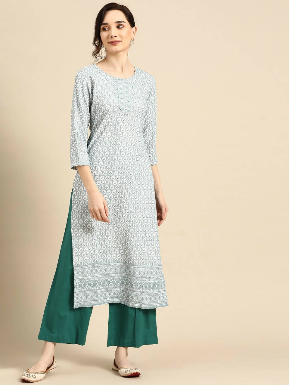 Deeps women's Blue Embroidered Rayon Kurta