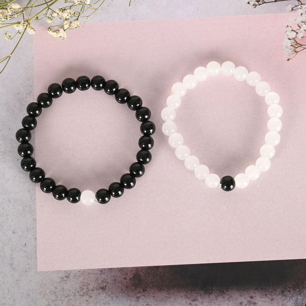 NVR Men & Women White & Black Marbel Crystal Elasticated Bracelet