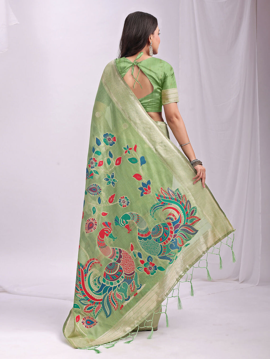 Shree Shyam Fashion Linen Cotton Light Green Saree