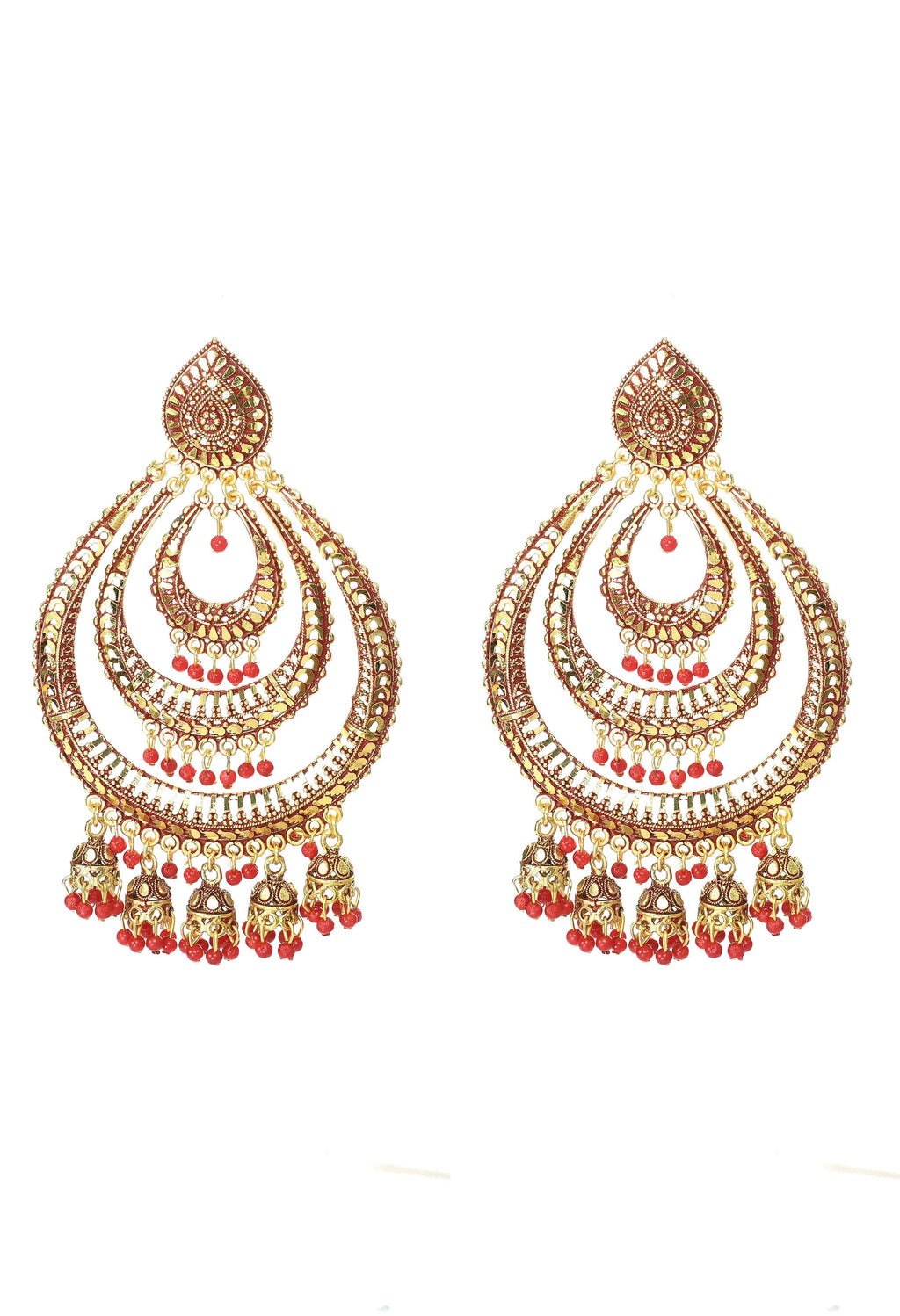 Mominos Fashion Johar Kamal Triple Circle White With Red Big Size Earrings