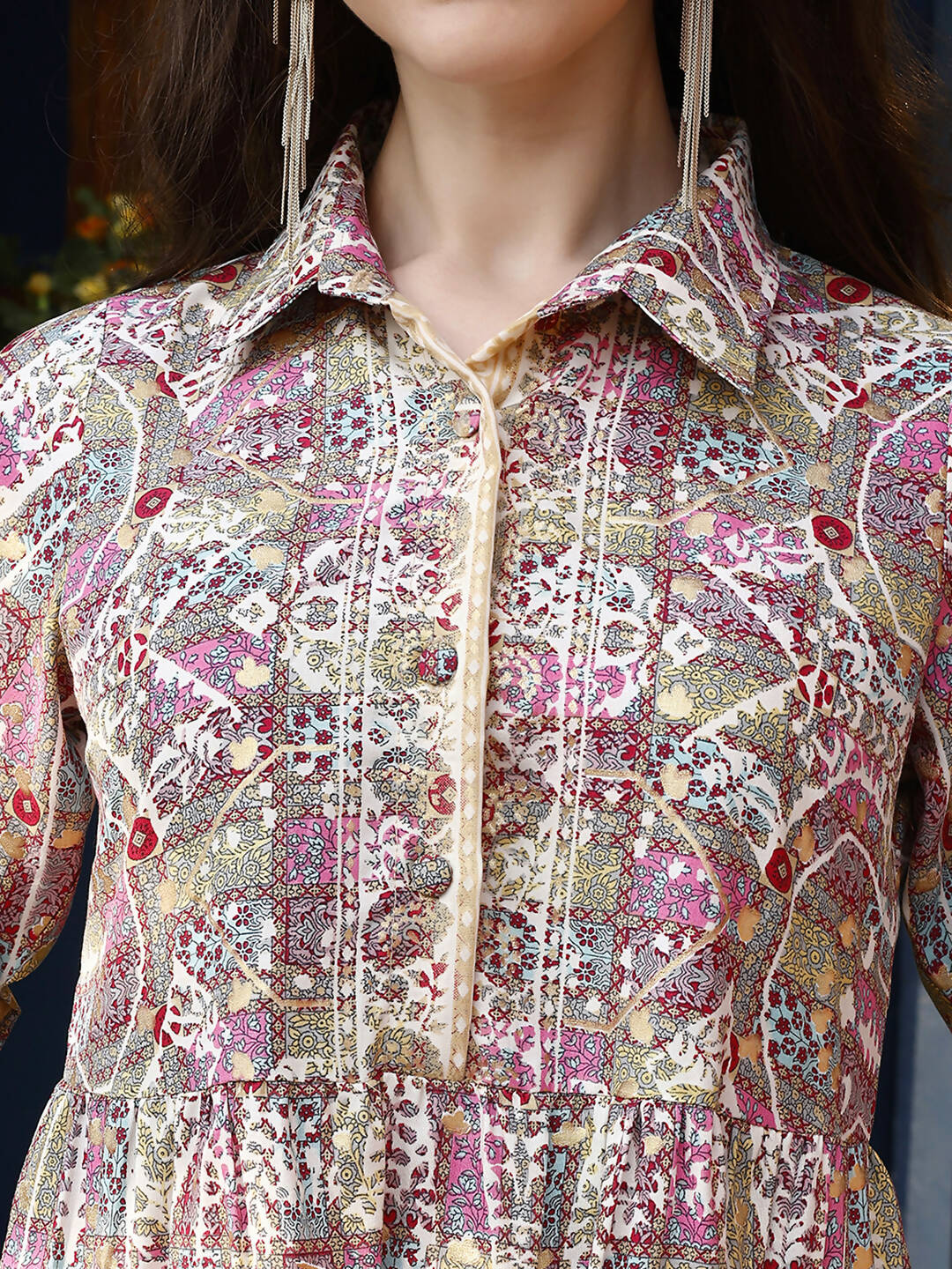 Pink & Beige Rayon Floral Printed Top with Matching Bottom - Eesha
