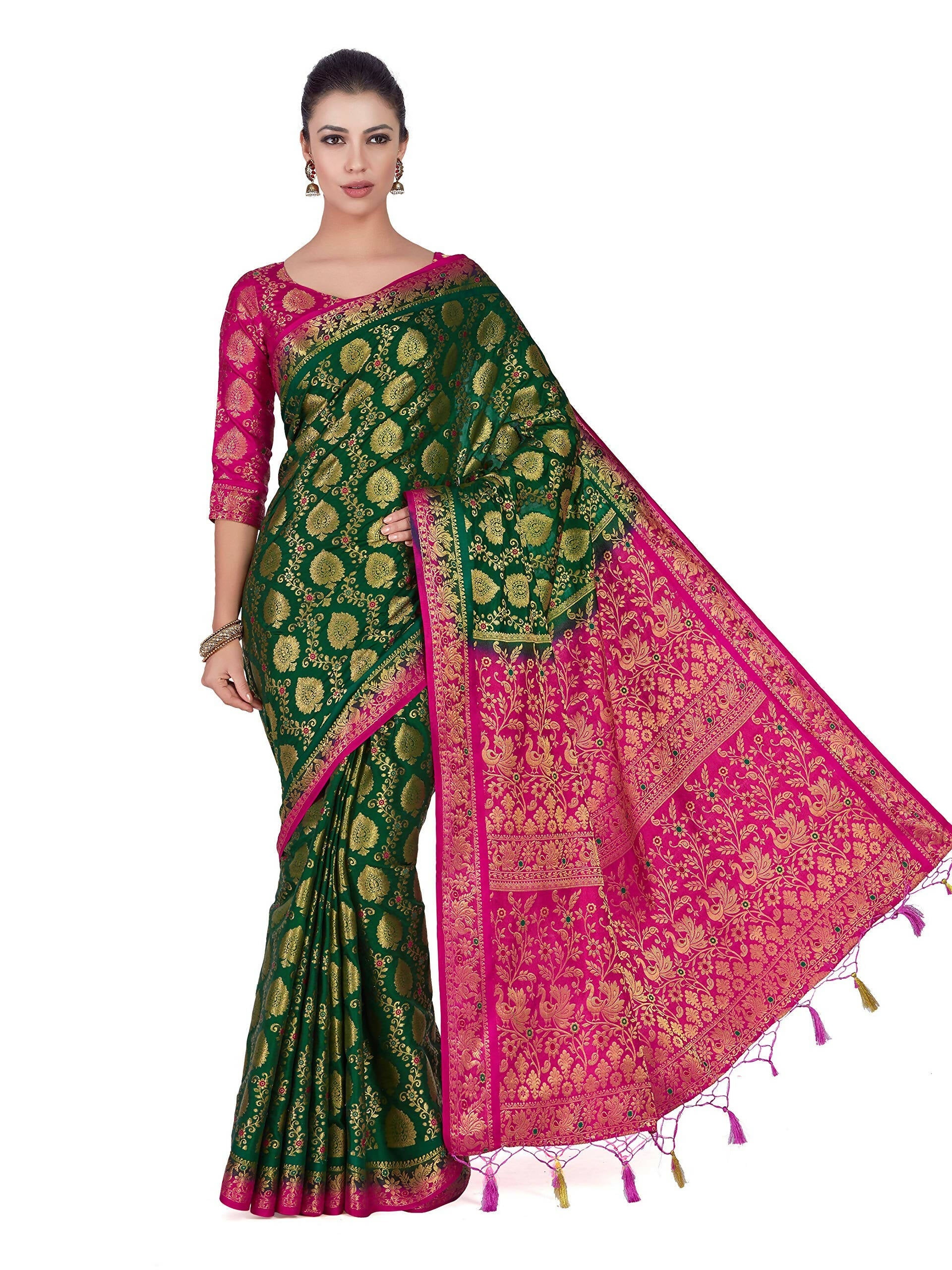 Mimosa Women's Green Color Beautiful Kanchipuram Silk Saree