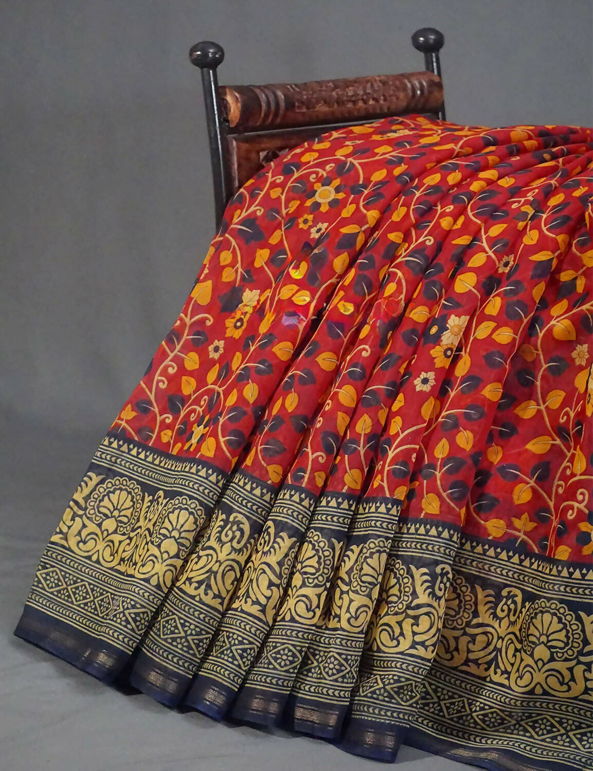 Shades of Red Kalamkaari Semi Chanderi Saree By Gayathri Reddy Designer Studio