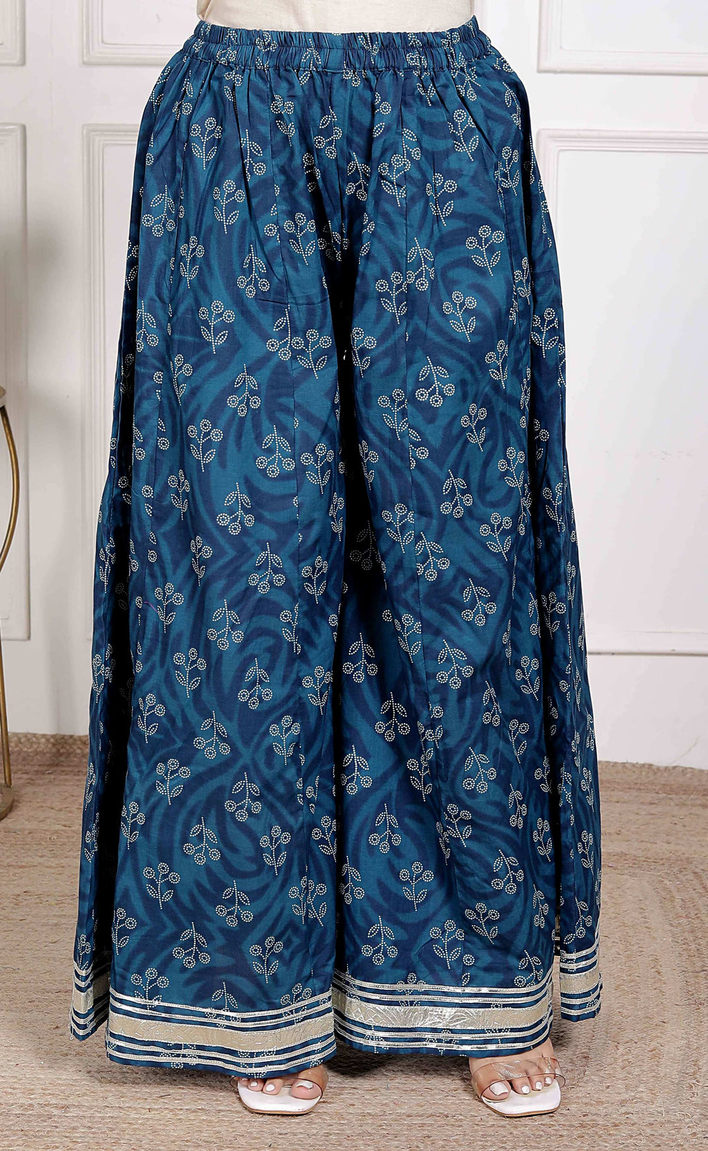 Miravan Women's Gota Patti Cotton Kurta Paired with Palazzo and Dupatta