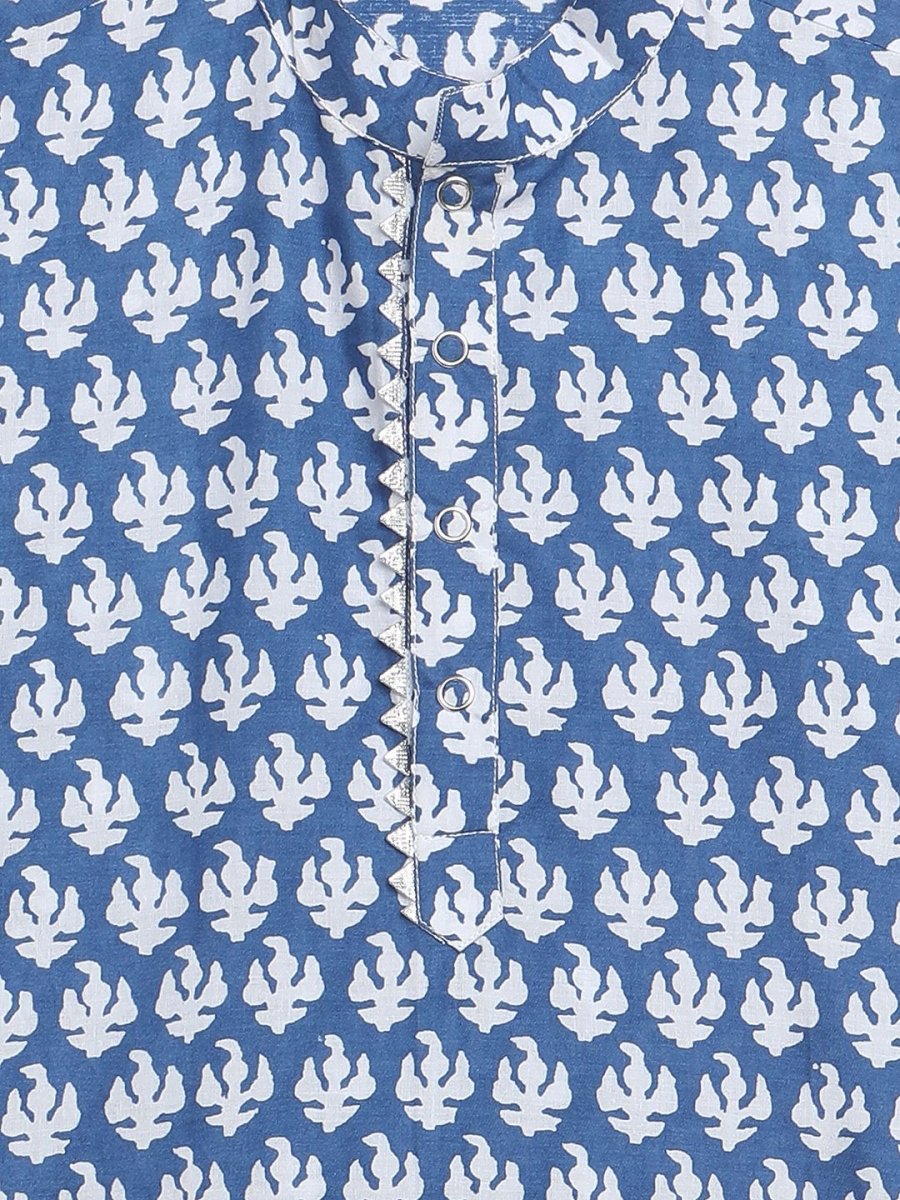 Ahalyaa Boys Blue Pure Cotton Porcian Print Kids Kurta Churidar Set
