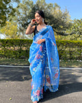Vamsee Sia Blue Organza Saree