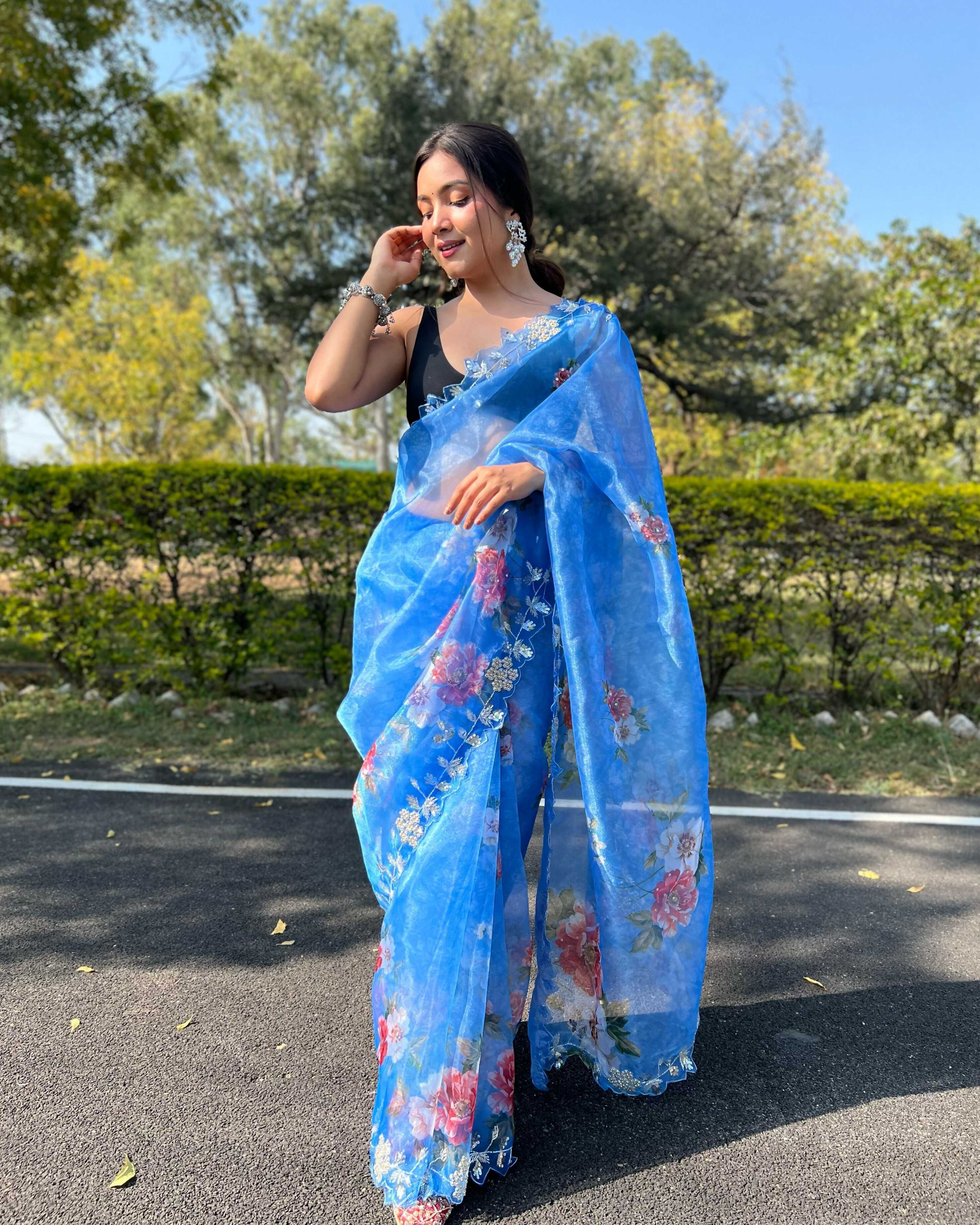 Vamsee Sia Blue Organza Saree