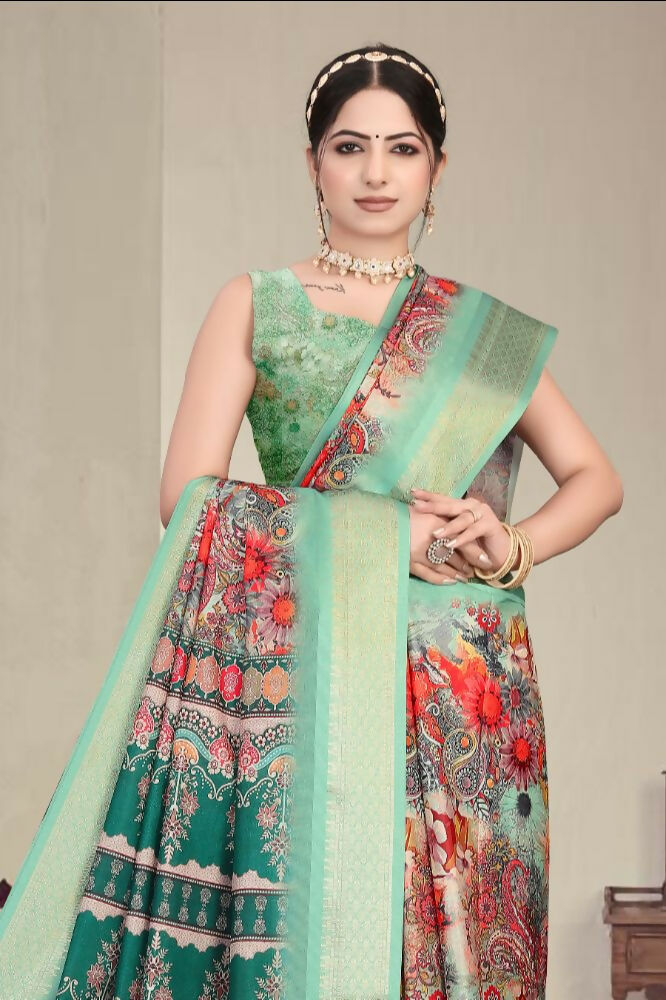 PR Fashion Multi Heavy Rich Cotton Silk Digital Print & Jacquard Saree