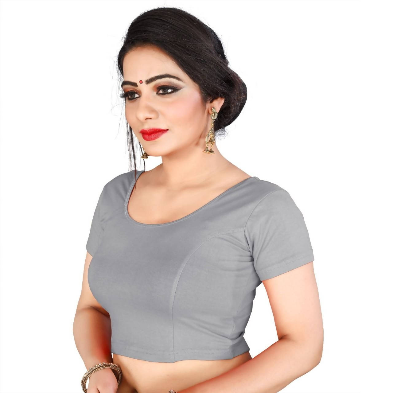 Vamika Grey Lycra Plain Blouse