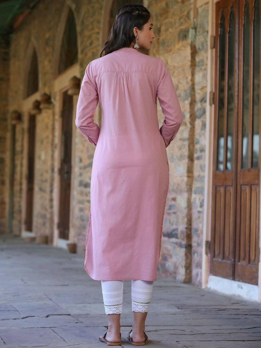 Juniper Women's Pink Cambric Printed Straight Kurta