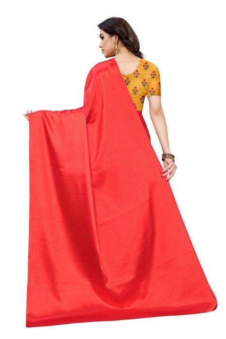 Vamika Plain Red Satin Saree (SATIN GLORY RED)