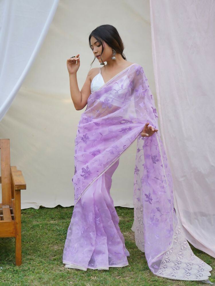 Vamsee Ishaq Lavender Organza Saree