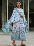 Juniper Women's Skyblue Cambric Floral Placement Kurta Dupatta Sets