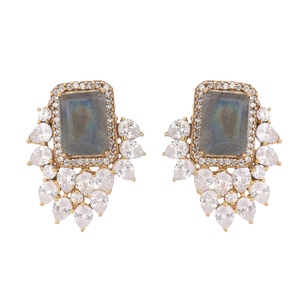Nuyug 22K Gold Plated Labradorite Stone Contemporary Stud Earrings