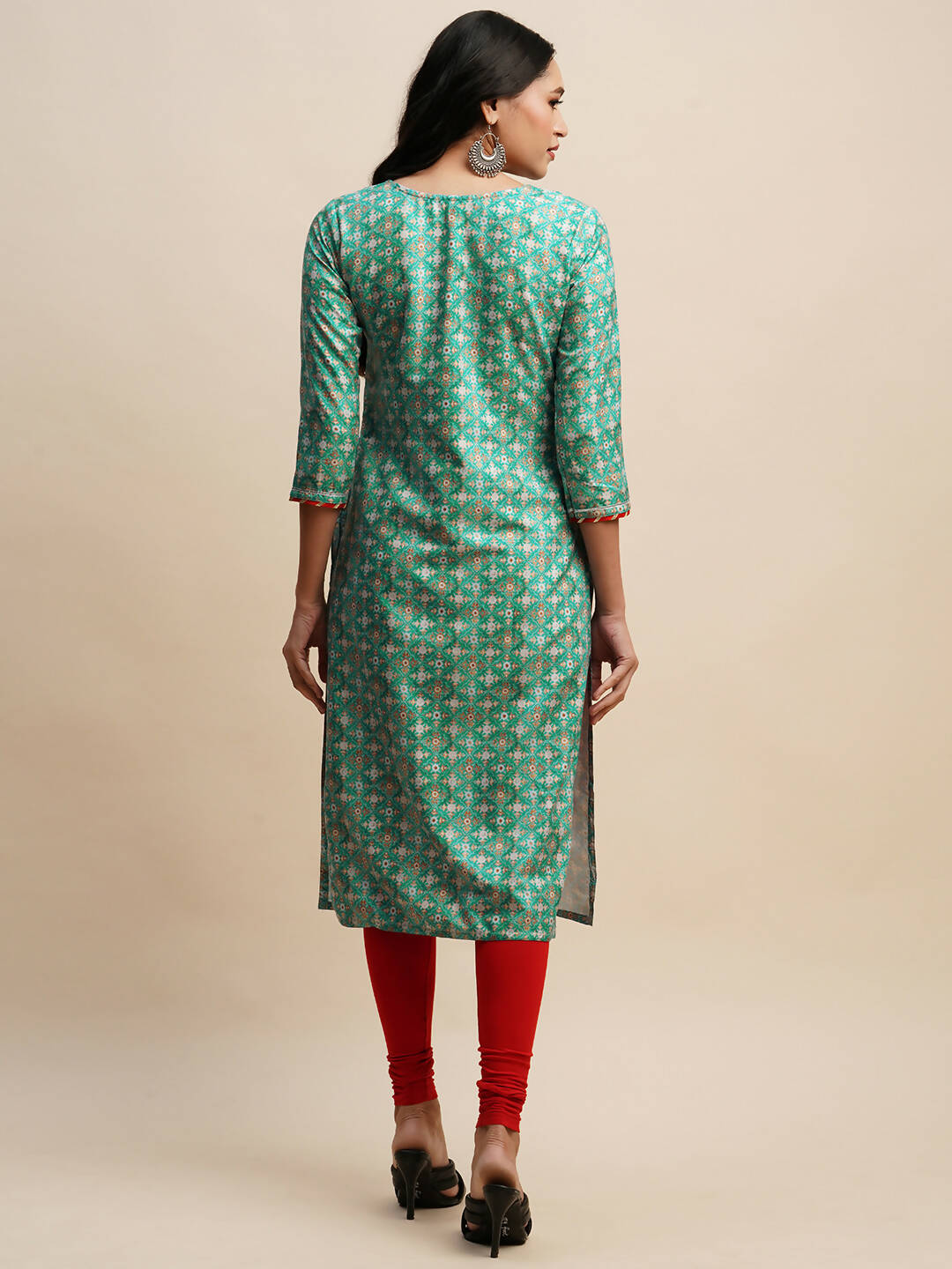 Sea Green Poly Chinon Digital Printed Straight Kurta - Samira
