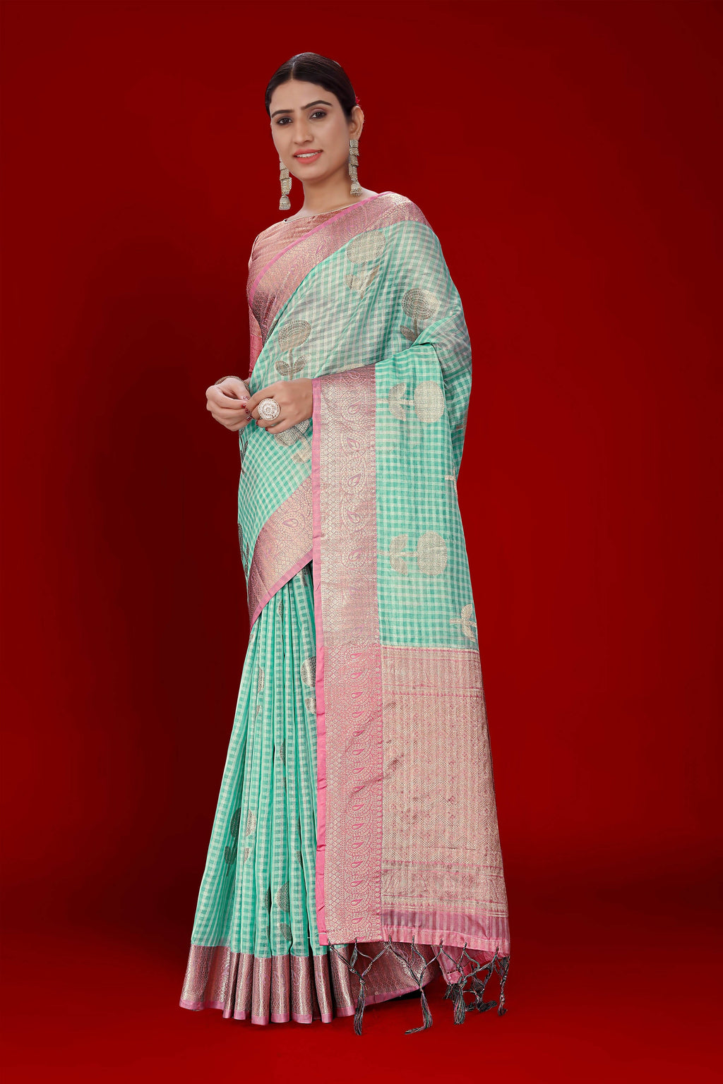 Sky Blue Soft Organza Woven Design Saree With Unstitched Blouse Piece - Zaara